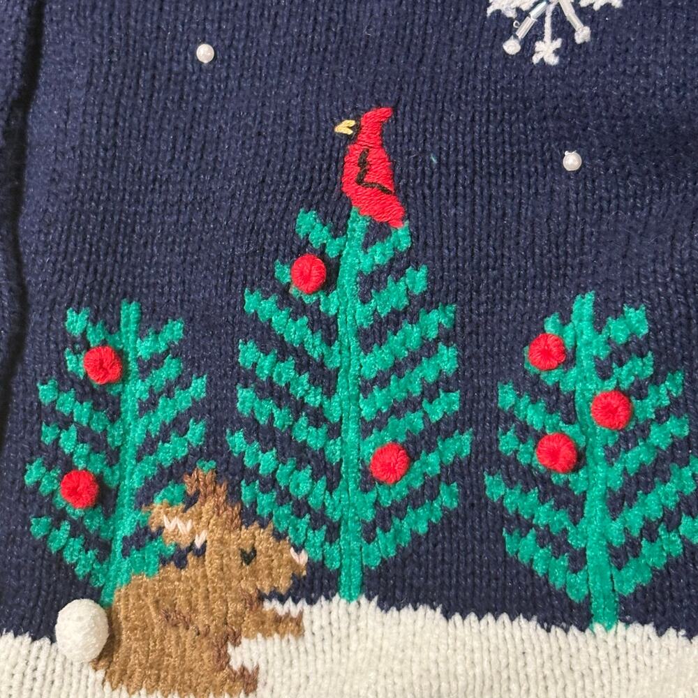 VTG Hartstrings Girls 6X Christmas Cardigan Sweater Snowman Velvet Bows 90s - Picture 6 of 9